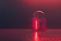 Red Padlock Illuminated by Red Light on Table. Generative AI Royalty Free Stock Photo