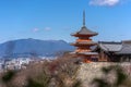 Red pagoda Beautiful architecture in Kiyomizu dera temple, Kyoto Royalty Free Stock Photo