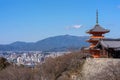 Red pagoda Beautiful architecture in Kiyomizu dera temple, Kyoto Royalty Free Stock Photo