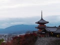 Kiyomizu-dera Temple and red leaves autumn in the evening Kyoto, Japan Royalty Free Stock Photo