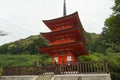 The red pagoda (Koyasu Pagoda) is at Kiyomizu Temple in Kyoto, Japan Royalty Free Stock Photo