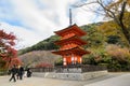 Red pagoda tower in Kiyomizu Temple in Kyoto Japan Royalty Free Stock Photo