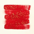 Red paint brush strokes with gold glitter.