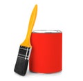 Red paint can with brush on white background. Royalty Free Stock Photo