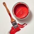 Red Paint Can and Brush on White Background Royalty Free Stock Photo