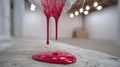 Red paint drips from canvas in modern industrial space. Royalty Free Stock Photo