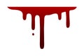 Red paint splash. Dripping blood. Halloween decoration element. Isolated oozing fluid template. Bloody horizontal line with