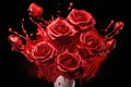 Red paint splashing, forming into shape of beutiful roses.AI generated