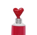 Red paint squeezed in shape of heart from tube on white background, top view Royalty Free Stock Photo