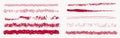 Red paint stroke set or brush stripe trace vector illustration. Inky brushstroke grunge texture. Scribble isolated