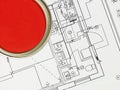 Red Paintcan and Blueprint Royalty Free Stock Photo