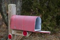 Red painted Open suburb street side mailbox