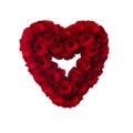 Red painted wooden roses heart-shaped