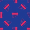 Red Pan flute icon isolated seamless pattern on blue background. Traditional peruvian musical instrument. Folk Royalty Free Stock Photo