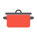 Red pan vintage. Single flat icon on white background. Pot vector illustration.