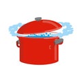 Red pan with water isolated. Kitchen utensils for cooking