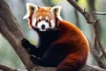 A cute red panda lounges on a lush tree branch Royalty Free Stock Photo