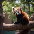 Red panda (Ailurus fulgens) on a tree