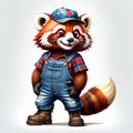 Red panda bear zoo animal job site smiling worker Royalty Free Stock Photo