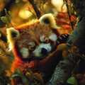 red panda sleeping close-up at singalila sunset Royalty Free Stock Photo