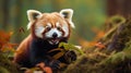 red panda contentedly munching on bamboo leaves