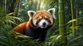 Charming Red Panda Portrait Amidst Lush Bamboo Forest Scenery Illustration Royalty Free Stock Photo