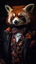 Red panda dressed in an elegant suit with a nice tie