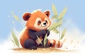 red panda eating bamboo leaves on a tree Royalty Free Stock Photo