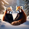 A red panda family building a snow panda family in a winter wonderland4