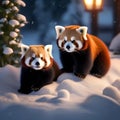 A red panda family building a snow panda family in a winter wonderland2