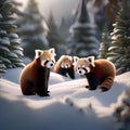 A red panda family building a snow panda family in a winter wonderland5