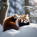 A red panda family building a snow panda family in a winter wonderland1