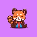 Red Panda Sitting Gift Box Cute Creative Kawaii Cartoon Mascot Logo Royalty Free Stock Photo