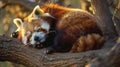 Red Panda Sleeping on Tree Branch Royalty Free Stock Photo