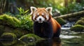 Red Panda Portrait in Lush Forest Creek Environment with Natural Light Royalty Free Stock Photo