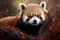 Red panda in summer forest, portrait of wild animal in wood, generative AI