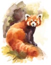 Red Panda Watercolor Animal Illustration Hand Painted