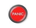 Red panic push button over white background, emergency, security or safety concept, flat lay top view from above