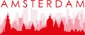 Red panoramic city skyline poster of AMSTERDAM, NETHERLANDS Royalty Free Stock Photo