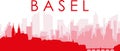 Red panoramic city skyline poster of BASEL, SWITZERLAND Royalty Free Stock Photo