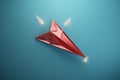 Red paper airplane disrupts, symbolizing technological transformation