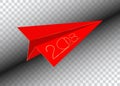 Red Paper airplane, 2018 golden 2018 Happy New Year, isolated