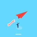 Red paper airplane with transponder as a symbol of success