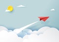 Red paper airplanes flying on blue sky and cloud Royalty Free Stock Photo