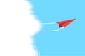 Red paper airplanes flying on blue sky and cloud.Paper art style of business success and leadership creative concept idea.Vector Royalty Free Stock Photo