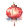 red paper chinese lantern watercolor style illustration