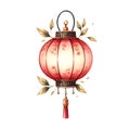 red paper chinese lantern watercolor style illustration