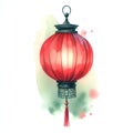 red paper chinese lantern watercolor style illustration