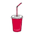 Red Paper Cup with Lid and Straw, Glass for Beverage Takeaway. Vector Illustration Isolated On a White Background Royalty Free Stock Photo