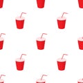 Red paper cup with straw pattern seamless vector Royalty Free Stock Photo